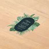 ジャングルウォーター色のトロピカルグリーン葉の招待 アクリル招待状 (レイダウン)