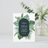 ジャングルウォーター色のトロピカルグリーン葉の招待 ポストカード (スタンド正面)