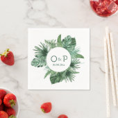 ジャングルウォーター色のトロピカルグリーン葉 スタンダードカクテルナプキン (インサイチュ)