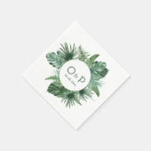 ジャングルウォーター色のトロピカルグリーン葉 スタンダードカクテルナプキン (角)