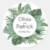 ジャングルウォーター色のトロピカルグリーン葉 ラウンドシール (正面)