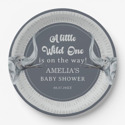 ジャングルエレファントサファリベイビーシャワープレート ペーパープレート (正面)