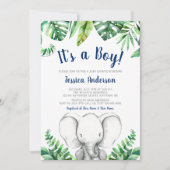 ジャングルエレファントネイビーボーイベビーシャワー招待状 招待状 (正面)