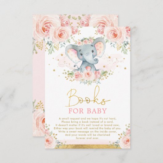 ジャングルエレファントピンク赤面フローラブックスベビー エンクロージャーカード (正面/裏面)