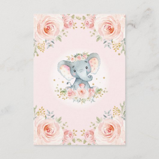 ジャングルエレファントピンク赤面フローラブックスベビー エンクロージャーカード (裏面)