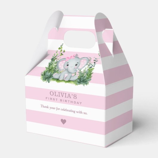 ジャングルエレファントピンク1st誕生日パーティーありがとう フェイバーボックス (正面サイド)