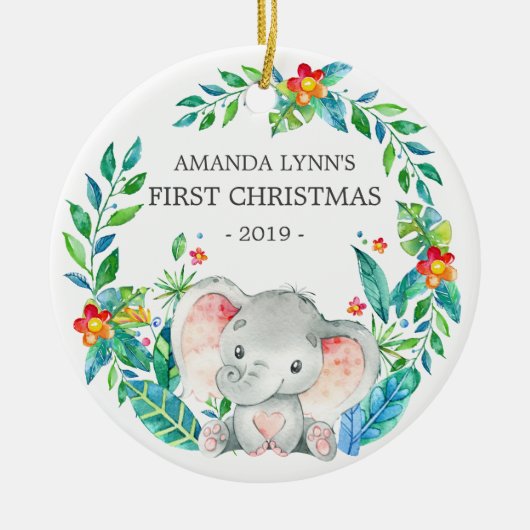 ジャングルエレファントフォト1stクリスマスオーナメント セラミックオーナメント (正面)