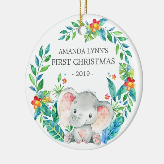 ジャングルエレファントフォト1stクリスマスオーナメント セラミックオーナメント (左)