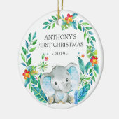 ジャングルエレファントベビーの写真クリスマスオーナメント セラミックオーナメント (左)