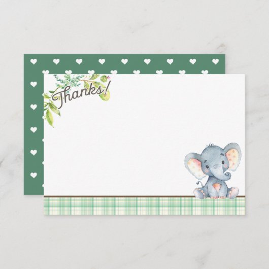 ジャングルエレファントベビーシャワーサンキューカード サンキューカード (正面/裏面)