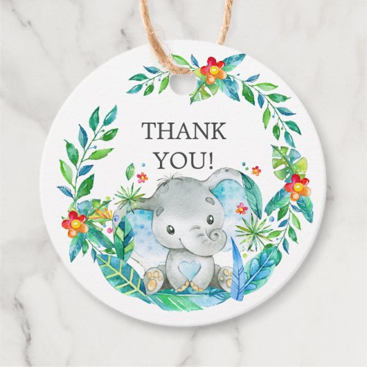 ジャングルエレファントベビージャーシャワーお気に入りギフトラベル フェイバータグ (正面)