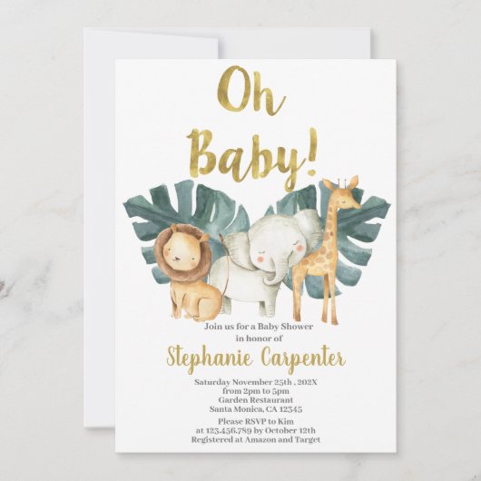 ジャングルオベビーサファリベイビーシャワーボーイ招待状 招待状 (正面)