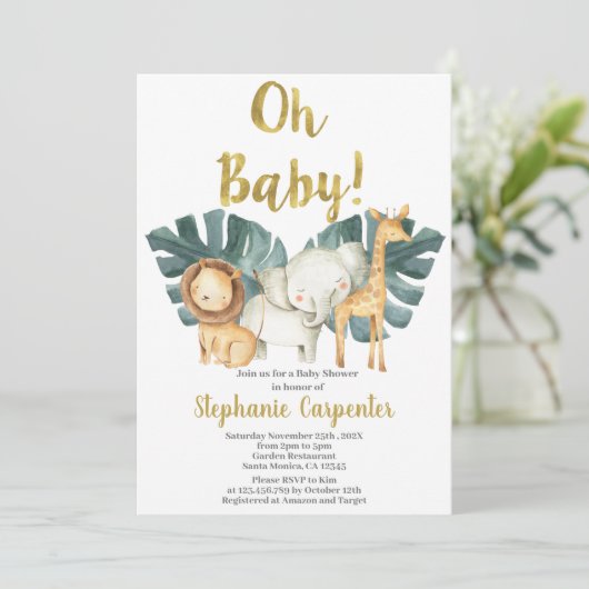 ジャングルオベビーサファリベイビーシャワーボーイ招待状 招待状 (スタンド正面)