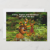 ジャングルカップル赤ちゃんシャワー、ライオンタイガーモンキーベア 招待状 (正面)