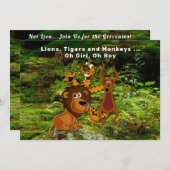 ジャングルカップル赤ちゃんシャワー、ライオンタイガーモンキーベア 招待状 (正面/裏面)