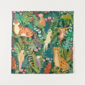 ジャングルカラフルと可愛いチーターlグリーンリー タペストリー (正面)