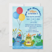 ジャングルカートゥーンヒポタマス誕生日招待状 招待状 (正面)