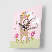 ジャングルガールアニマルキッドのベビー子供部屋時計 スクエア壁時計 (傾斜)