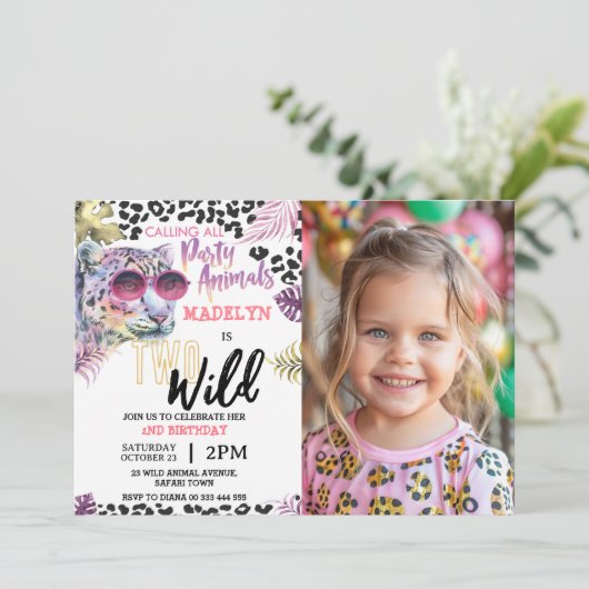 ジャングルガール2ndバースデーサファリバイルワイルドフォト 招待状 (スタンド正面)