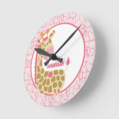 ジャングルキリンの壁時計（ピンク）名前を追加 ラウンド壁時計 (傾斜)