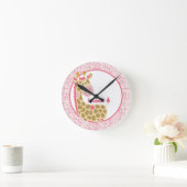ジャングルキリンの壁時計（ピンク）名前を追加 ラウンド壁時計 (ホーム)