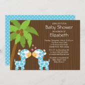 ジャングルキリンツインボーイズベビーシャワー招待状 招待状 (正面/裏面)