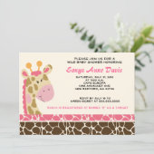 ジャングルキリンプリント(ピンク)ベビーシャワー5x7招待状 招待状 (スタンド正面)