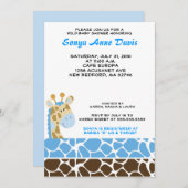 ジャングルキリンプリント(青)ベビーシャワー5x7招待状 招待状 (正面/裏面)