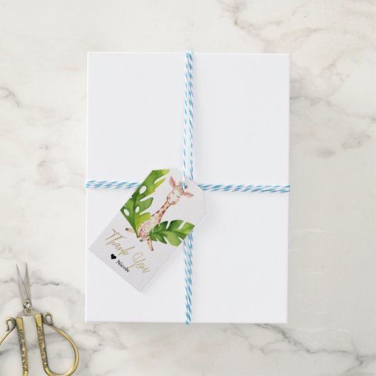 ジャングルキリン水の色ベビーシャワーパーティーの好意 ギフトタグ (より糸付き)