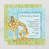 ジャングルキリン男の赤ちゃんガールツインズシャワー招待状 招待状 (正面/裏面)