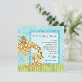 ジャングルキリン男の赤ちゃんガールツインズシャワー招待状 招待状 (スタンド正面)