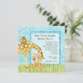 ジャングルキリン男の赤ちゃん女の子ツインジェンダーのリビール 招待状 (スタンド正面)