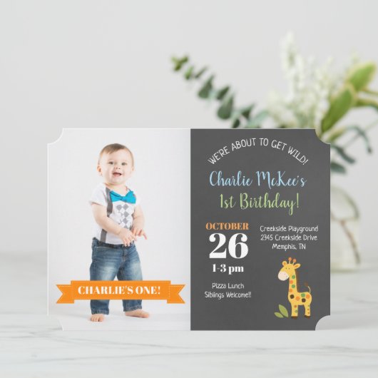 ジャングルキレーフシャルボード誕生日ダイカット招待状 招待状 (スタンド正面)