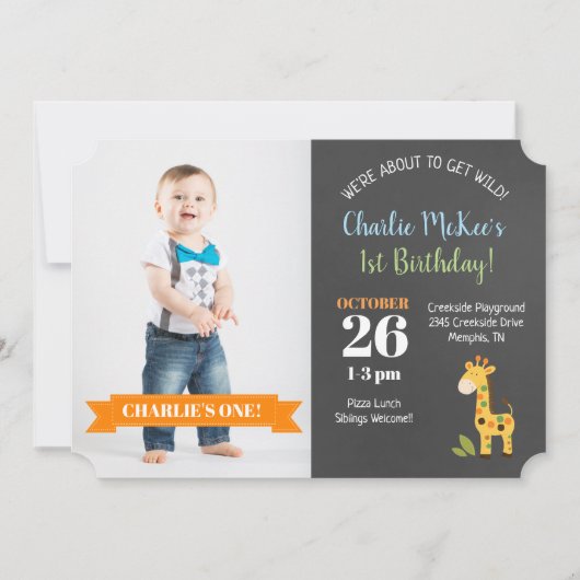 ジャングルキレーフシャルボード誕生日ダイカット招待状 招待状 (正面)