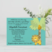 ジャングルキングライオンティール(緑がかった色)ボーイベビーシャワー動物園サファリ 招待状 (スタンド正面)