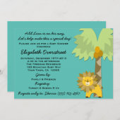 ジャングルキングライオンティール(緑がかった色)ボーイベビーシャワー動物園サファリ 招待状 (正面/裏面)