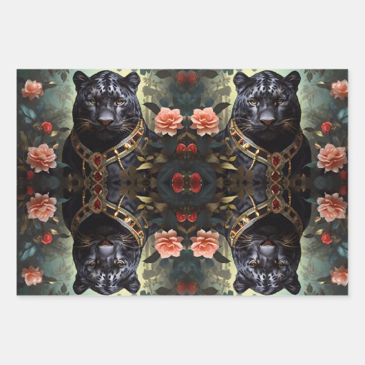 ジャングルキング威厳のあるライオンのヒョウとトラ ラッピングペーパーシート (正面)