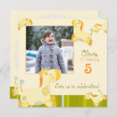 ジャングルギラッフェスバースデーパーティー写真テンプレート 招待状 (正面/裏面)