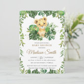 ジャングルグリーナリー愛らしいライオンカブボーイ赤ちゃんシャワー 招待状 (スタンド正面)