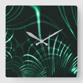 ジャングルグリーンとネオミントのミックスの尖った曲線 スクエア壁時計