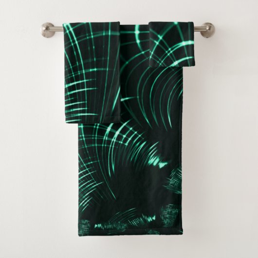 ジャングルグリーンとネオミントのミックスの尖った曲線 バスタオルセット (インサイチュ)