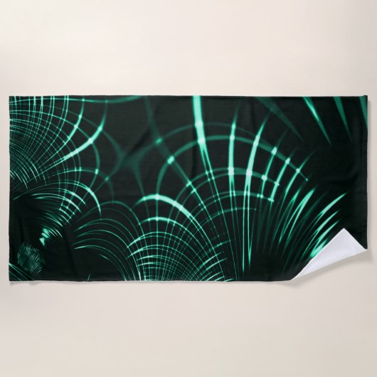 ジャングルグリーンとネオミントのミックスの尖った曲線 ビーチタオル (正面)