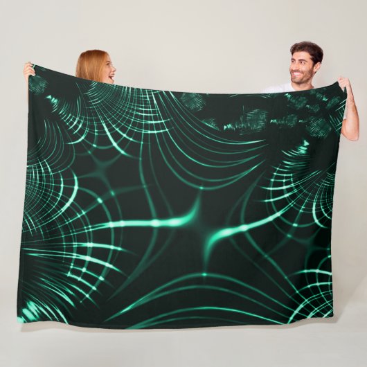 ジャングルグリーンとネオミントのミックスの尖った曲線 フリースブランケット (インサイチュ)