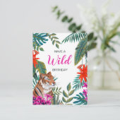 ジャングルグリーンとピンクの野生のトロピカルバースデータイガー ポストカード (スタンド正面)