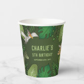 ジャングルグリーンに恐竜を擬人化誕生日 紙コップ (正面)
