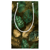 ジャングルグリーンイエロートロピカルパーム葉 スモールペーパーバッグ (正面)