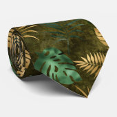 ジャングルグリーンイエロートロピカルパーム葉 ネクタイ (ロール)