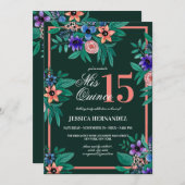 ジャングルグリーンコーラルフローラウォーターカラーキンセアニラ 招待状 (正面/裏面)