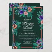 ジャングルグリーンコーラルフローラウォーターカラーブージーバッハ 招待状 (正面/裏面)