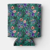 ジャングルグリーンサンゴの水彩緑のパターン 缶クーラー (正面)